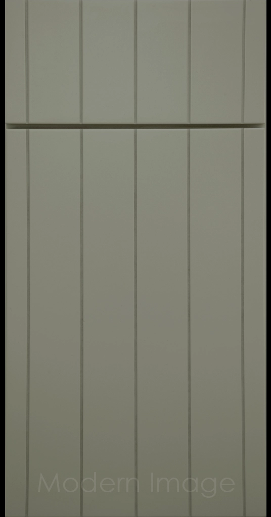 Brooklyn Flat-Panel Cabinet Door with 5 evenly spaced Vertical Grooves, Evergreen color.